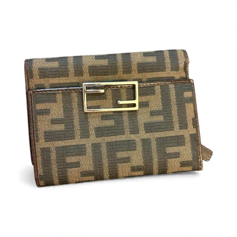 Fendi Logo‎ Canvas Wallet in Brown and Black